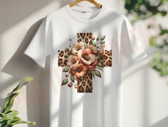 Leopard Cross PNG: Easter Graphics for T-Shirt Designs