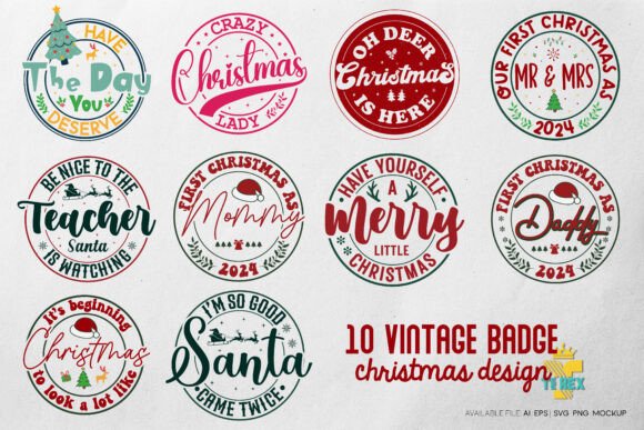 Vintage Badge Christmas Design: Graphics for T-Shirt Designs
